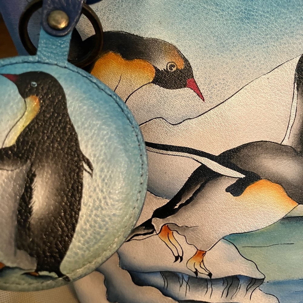Anuschka Arctic Emperor Penguins Leather Hand Painted Organizer Crossbody RFID - Picture 13 of 13